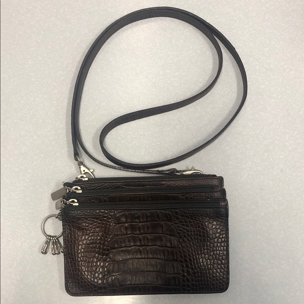 Vintage Joan & David Brown Crocodile-Embossed Crossbody